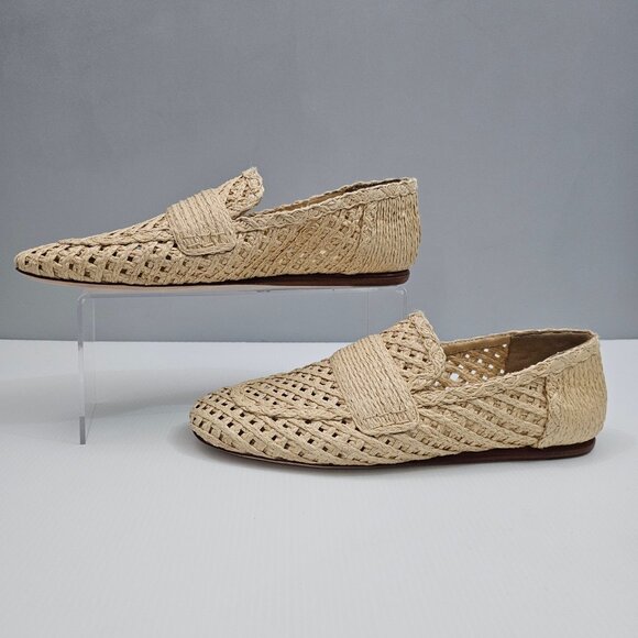 Vince Davis Loafer Womens 9 Natural Raffia Woven Slip On Flats Summer Designer - Picture 2 of 14